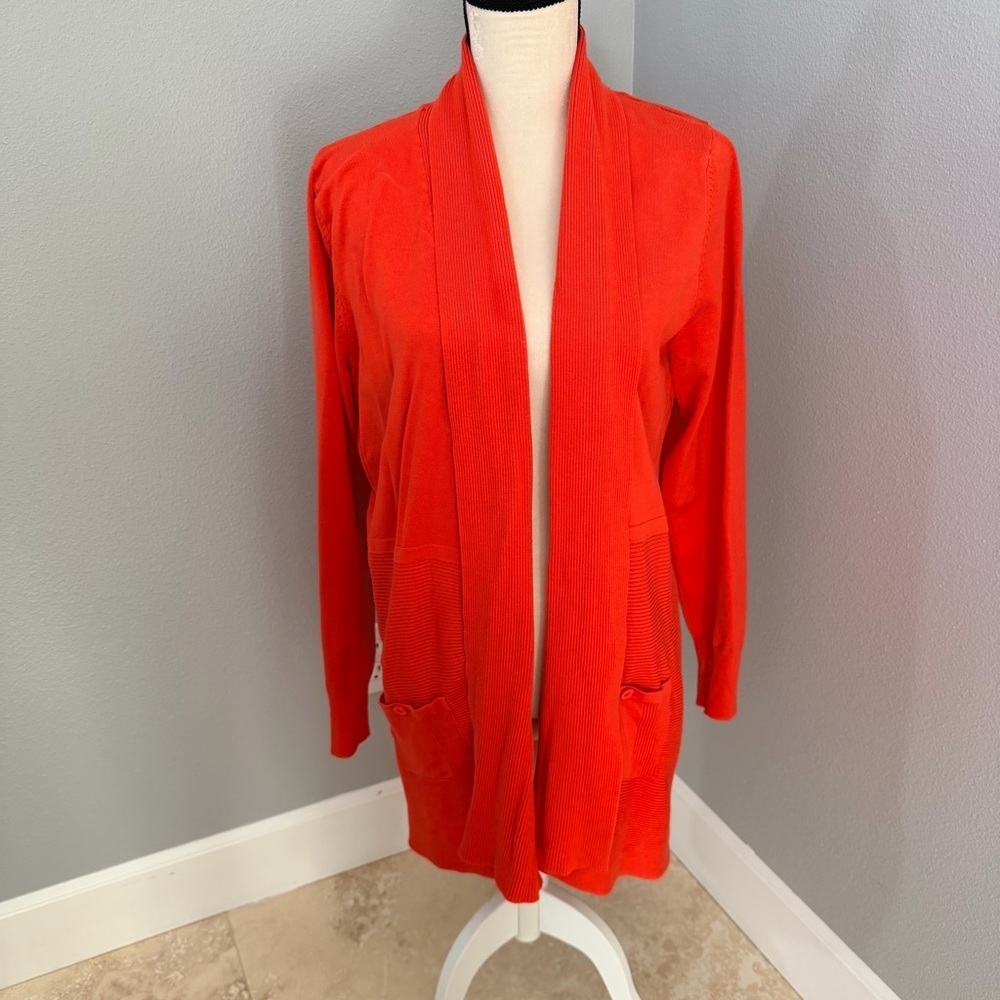 Joan Vass Vibrant Redish/Orange Open Cardigan